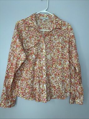 LOFT Floral Button-Up Shirt in Pink Multi size M